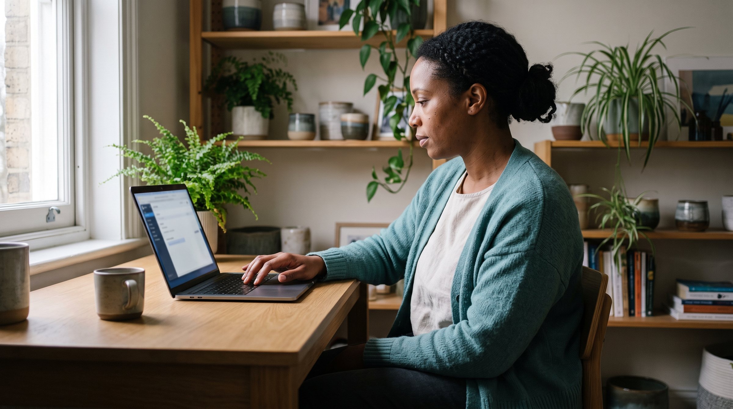 A solo practitioner running their practice from a laptop at home