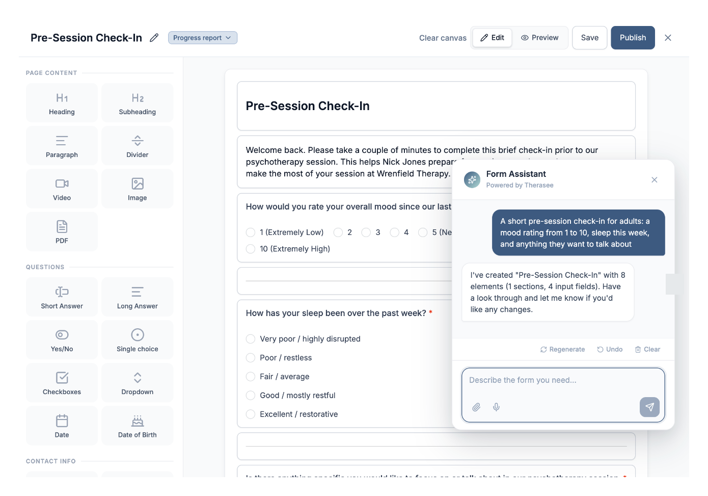 The form builder with the AI assistant open