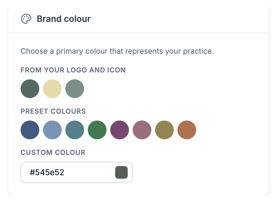 Colours from your logo, presets and a custom colour