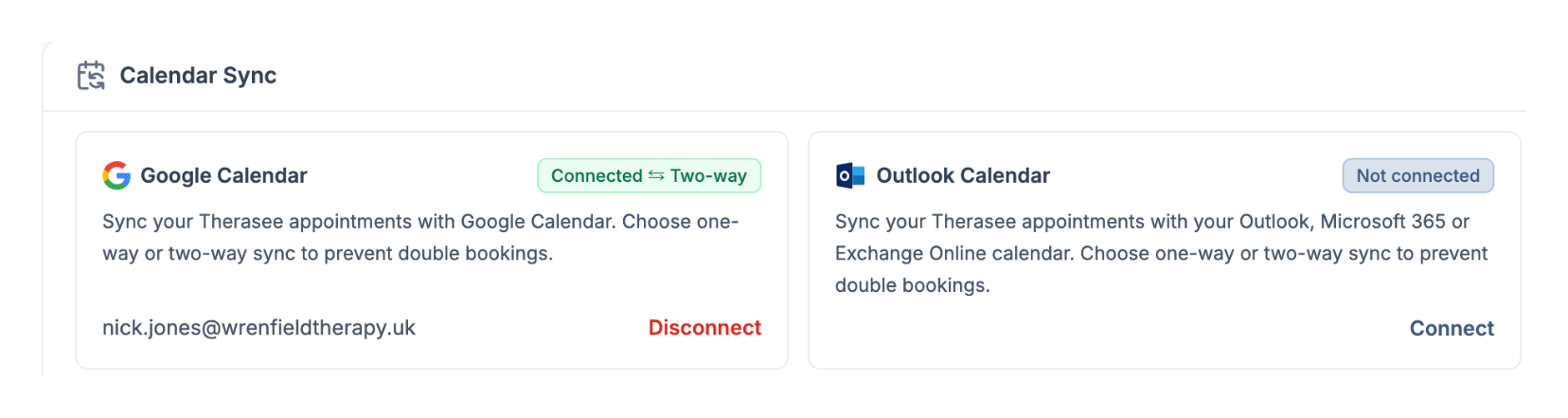 Google Calendar connected with two-way sync